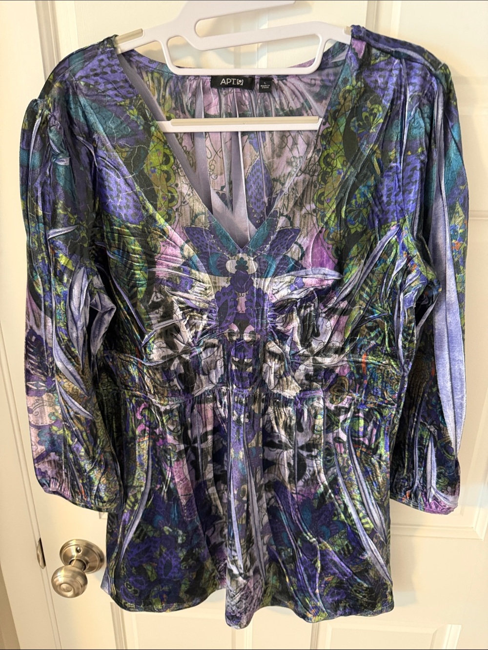 Whimsigoth Y2K Velvet Peacock  BabyDoll Tunic V-Neck Size Large